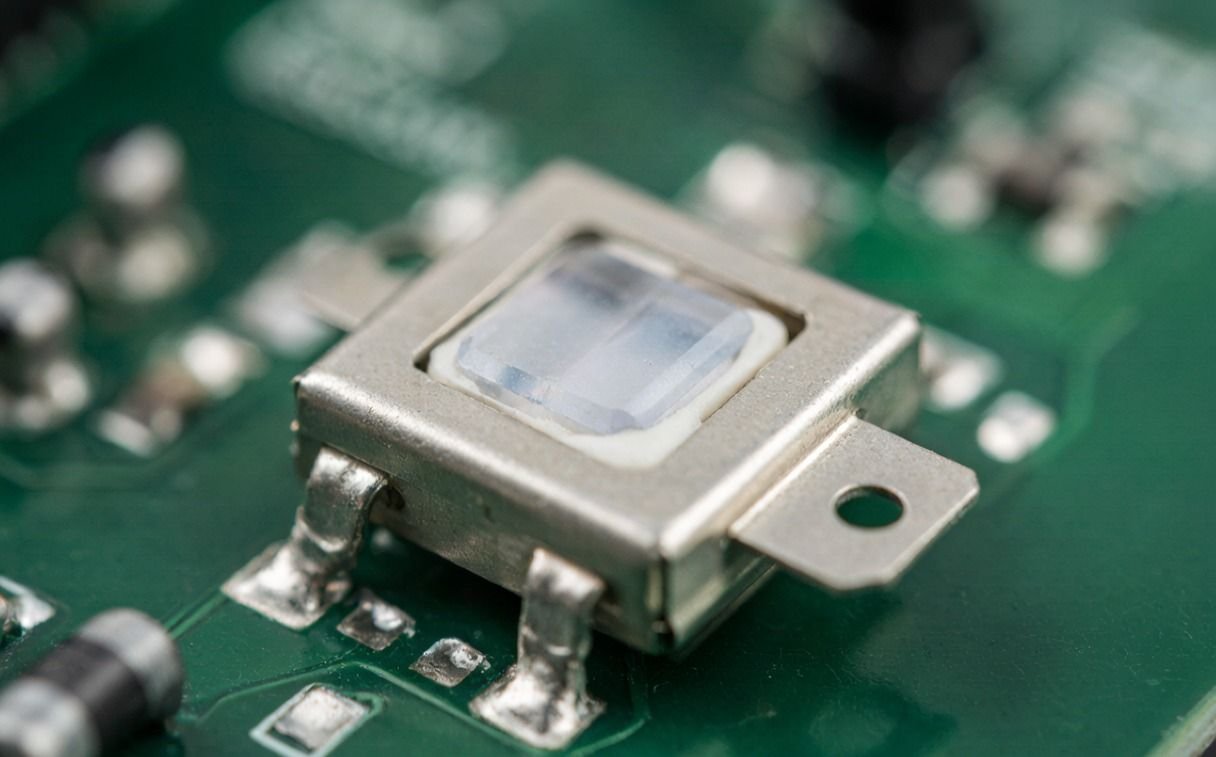 Quartz crystal oscillator mounted on a PCB